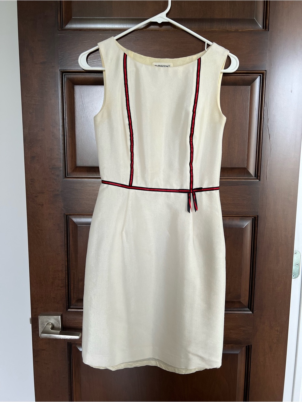 Talbots Cream Sleeveless Sheath Dress with Red Trim